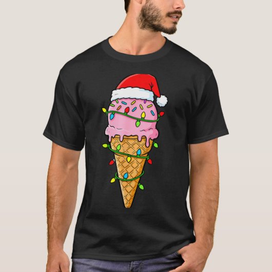 Ice Cream Cone Christmas Lights Santa Hat Food Xma T-shirt (Voorkant)