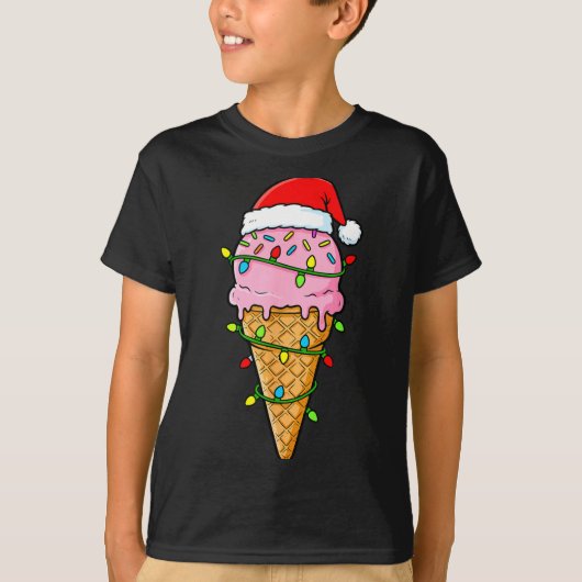 Ice Cream Cone Christmas Lights Santa Hat Food Xma T-shirt (Voorkant)