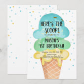 Ice Cream Cone Confetti Boy First Birthday Invitat Kaart (Voorkant / Achterkant)