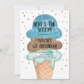 Ice Cream Cone Confetti Boy First Birthday Kaart (Voorkant)