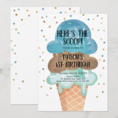 Ice Cream Cone Confetti Boy First Birthday Kaart (Voorkant / Achterkant)