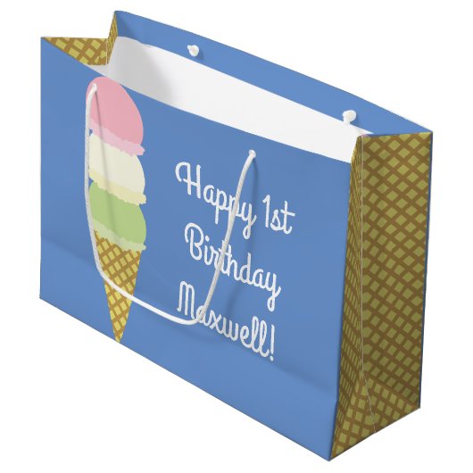 Ice Cream Cone Cute 1st Birthday Gift Bag Groot Cadeauzakje (Voorkant Gekanteld)
