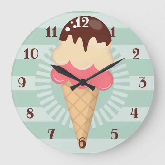 Ice Cream Cone - Cute Chocolate Vanilla Mint Green Grote Klok (Voorkant)