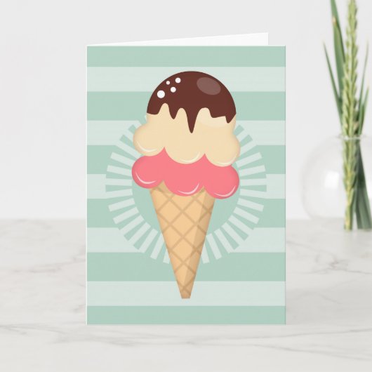 Ice Cream Cone - Cute Chocolate Vanilla Mint Green Kaart (Voorkant)