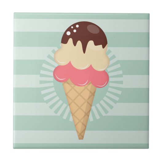 Ice Cream Cone - Cute Chocolate Vanilla Mint Green Tegeltje (Voorkant)