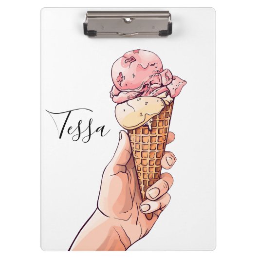 Ice Cream Cone Design Monogram Naam Klembord (Voorkant)