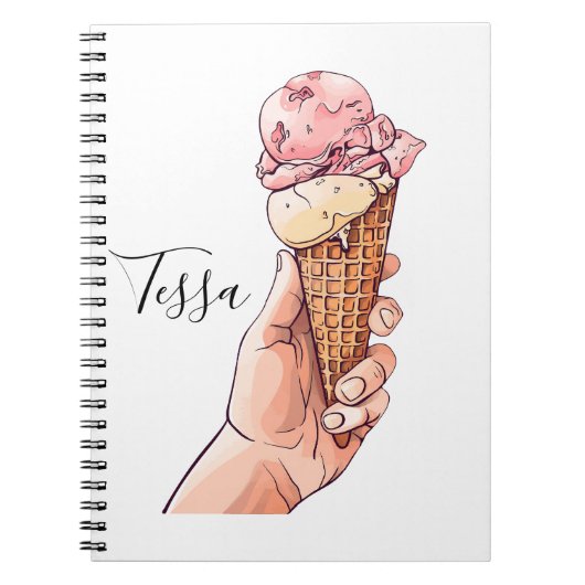 Ice Cream Cone Design Monogram Naam Notitieboek (Voorkant)