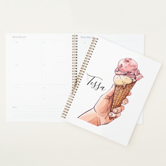 Ice Cream Cone Design Monogram Naam Planner (Display)