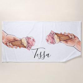 Ice Cream Cone Design Monogram Naam Strandlaken