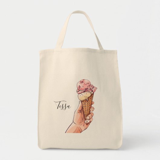 Ice Cream Cone Design Monogram Naam Tote Bag (Voorkant)