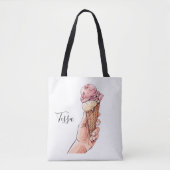 Ice Cream Cone Design Monogram Naam Tote Bag (Voorkant)