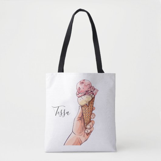 Ice Cream Cone Design Monogram Naam Tote Bag (Voorkant)
