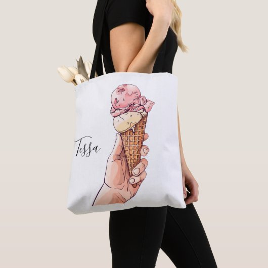 Ice Cream Cone Design Monogram Naam Tote Bag (Dichtbij)