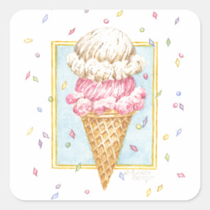 Ice Cream Cone Double Decker Verjaardag Stickers