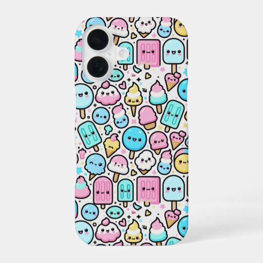 Ice Cream Cone en Popsicle Doodles iPhone 16 Hoesje (Achterkant)