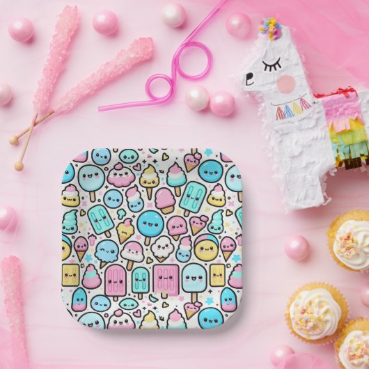 Ice Cream Cone en Popsicle Doodles Papieren Bordje (Feest)