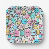 Ice Cream Cone en Popsicle Doodles Papieren Bordje (Voorkant)