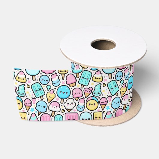 Ice Cream Cone en Popsicle Doodles Satijnen Lint (Spoel)