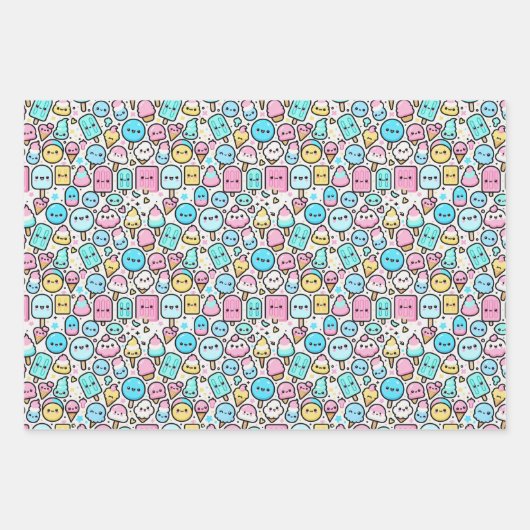 Ice Cream Cone en Popsicle Kawaii Art Inpakpapier Vel (Voorkant 3)
