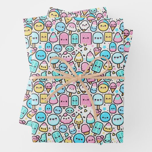Ice Cream Cone en Popsicle Kawaii Art Inpakpapier Vel (In situ)