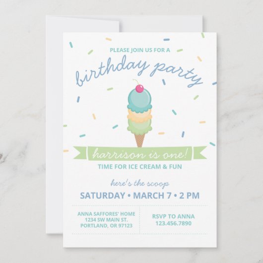 Ice Cream Cone First Birthday Party - Boy Kaart (Voorkant)