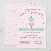 Ice Cream Cone First Birthday Party Kaart (Voorkant / Achterkant)