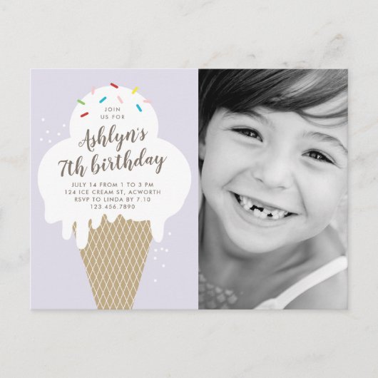 Ice Cream Cone Foto's Birthday Party Uitnodiging Briefkaart (Voorkant)