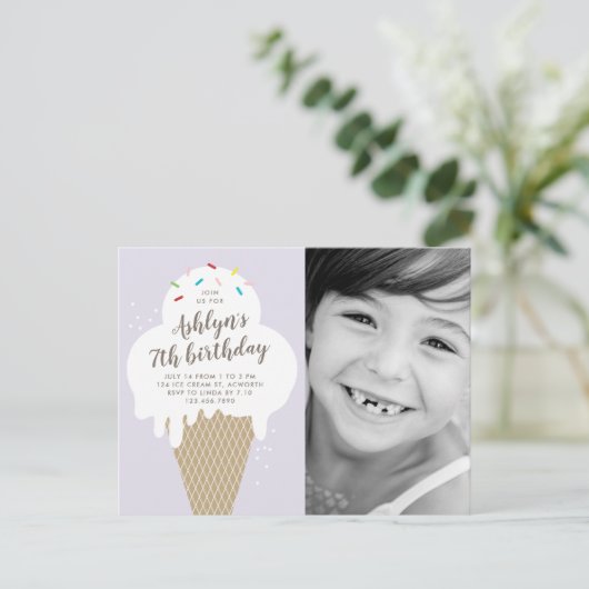 Ice Cream Cone Foto's Birthday Party Uitnodiging Briefkaart (Staand voorkant)