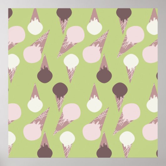 Ice Cream Cone Green Pattern Poster (Voorkant)