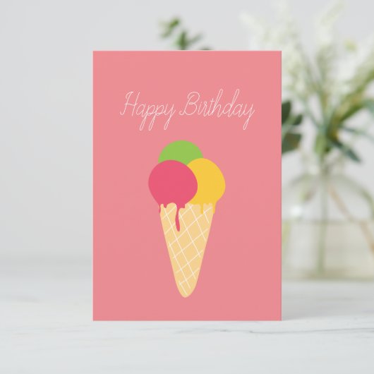 Ice Cream Cone Happy Birthday Kaart (Staand voorkant)