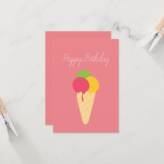 Ice Cream Cone Happy Birthday Kaart (Voorkant / Achterkant in situ)