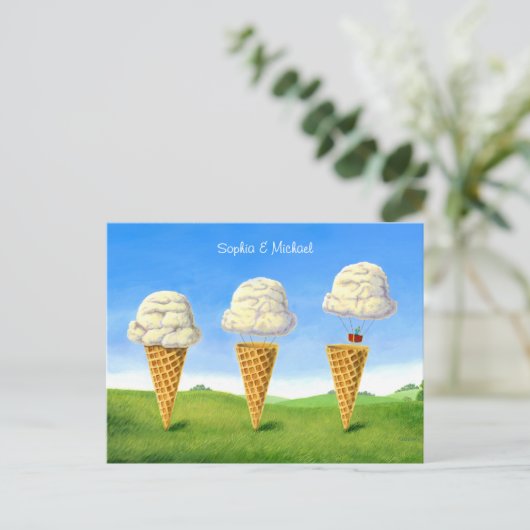 Ice Cream Cone, Hete Luchtballon Whimsical, Namen Briefkaart (Staand voorkant)