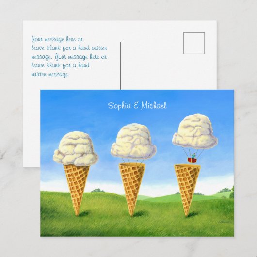 Ice Cream Cone, Hete Luchtballon Whimsical, Namen Briefkaart (Voorkant / Achterkant)