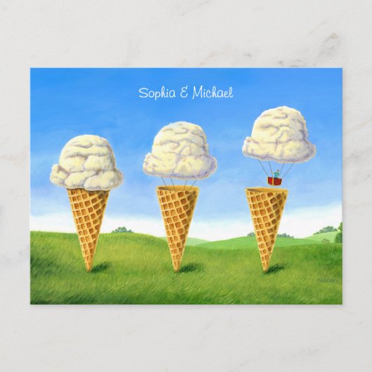 Ice Cream Cone, Hete Luchtballon Whimsical, Namen Briefkaart (Voorkant)