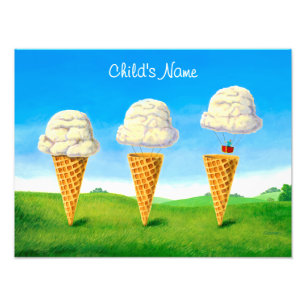 Ice Cream Cone - Hot Air Balloon Whimsical Art Foto Afdruk