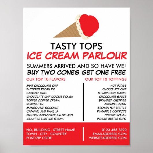 Ice Cream Cone, Ice Cream Parlor Adverteren Poster (Voorkant)