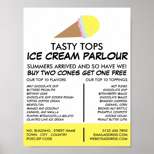 Ice Cream Cone, Ice Cream Parlor Adverteren Poster (Voorkant)