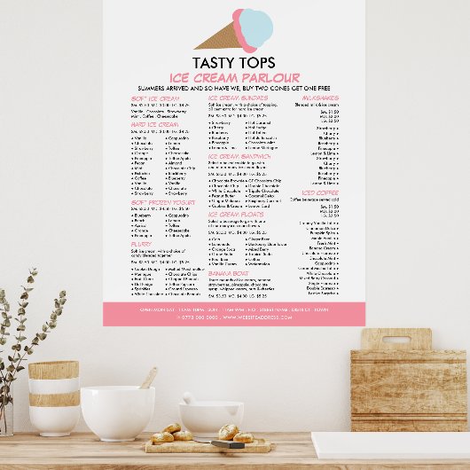 Ice Cream Cone, Ice Cream Parlor Menu Poster (Keuken)