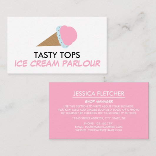 Ice Cream Cone, Ice Cream Parlor Visitekaartje (Voorkant / Achterkant)