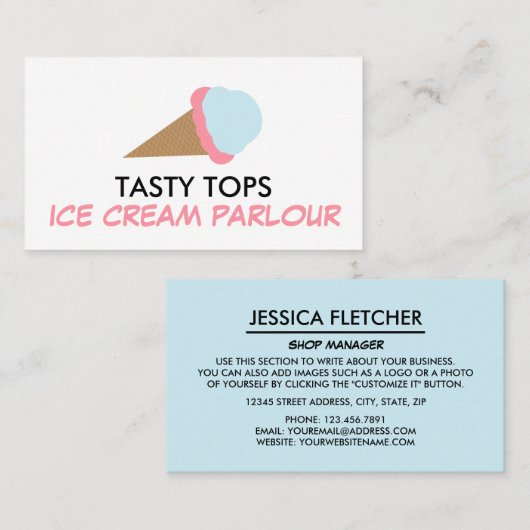 Ice Cream Cone, Ice Cream Parlor Visitekaartje (Voorkant / Achterkant)