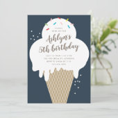 Ice Cream Cone Kinder Blue Birthday Party Kaart (Staand voorkant)