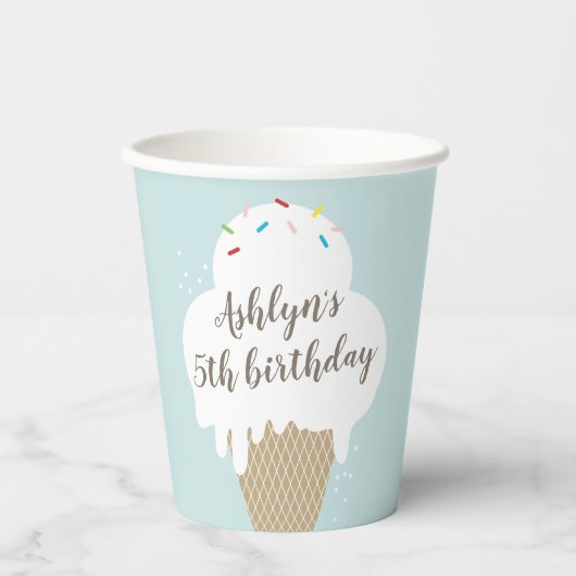 Ice Cream Cone Kinder Blue Birthday Party Paper Cu Papieren Bekers (Voorkant)