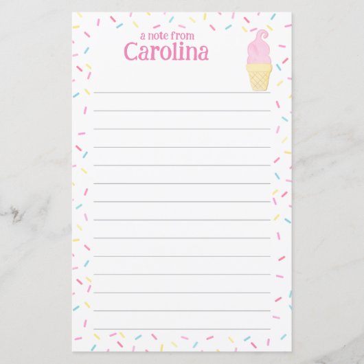 Ice Cream Cone Kinder gevoerde briefschrijfpapier (Voorkant)