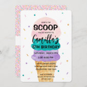 Ice Cream Cone Meisje Verjaardagsfeestuitnodiging Kaart (Voorkant / Achterkant)
