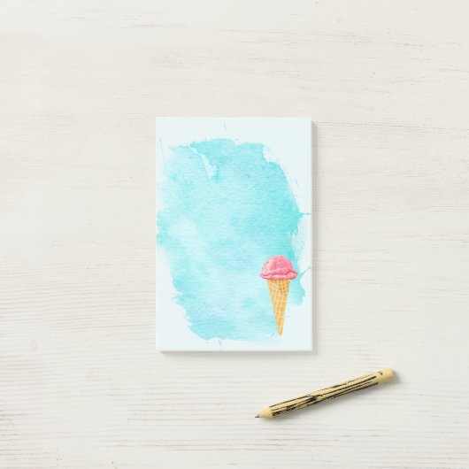 Ice Cream Cone met een blauw schilderplaatje Post-it® Notes (Op bureau)