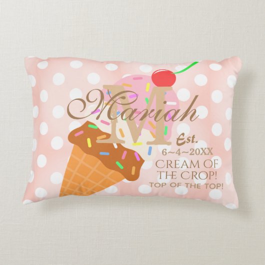 Ice Cream Cone met Sprinkles, Cherry op Top Accent Kussen (Achterkant)