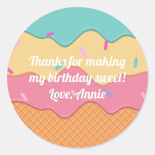 Ice Cream Cone met Sprinkles Fun Favor Box Ronde Sticker (Voorkant)