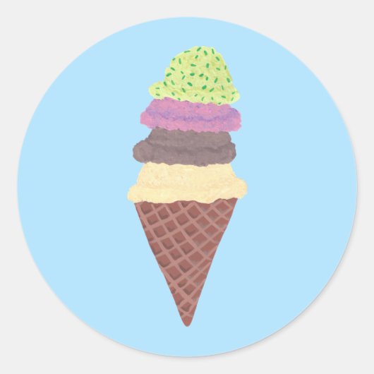 Ice Cream Cone Mint Strawberry Chocolade Vanilla Ronde Sticker (Voorkant)