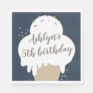 Ice Cream Cone Navy Blue Kids Birthday Party Servet