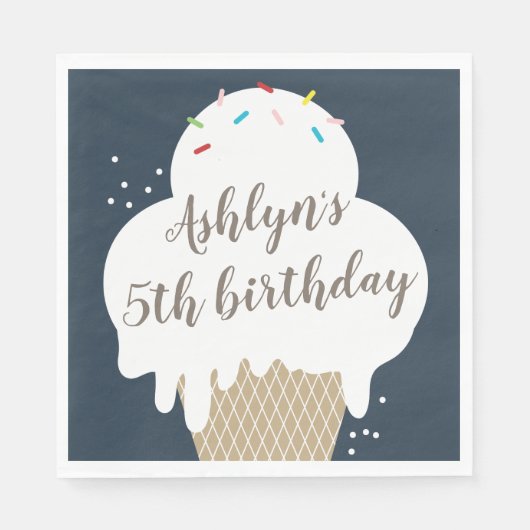 Ice Cream Cone Navy Blue Kids Birthday Party Servet (Voorkant)